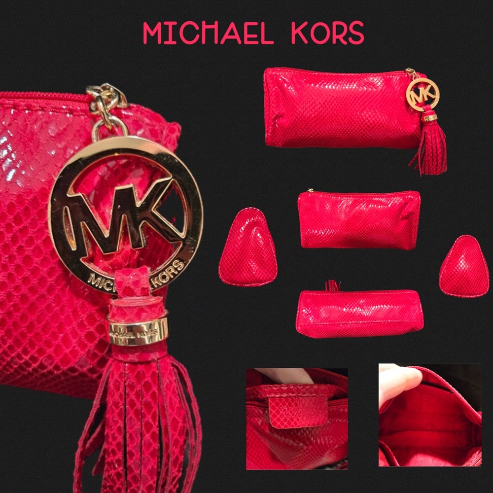 Michael Kors Red Snakeskin Cosmetic bag/Clutch NWOT - Picture 2 of 8